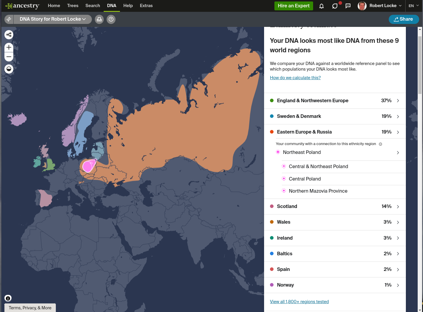 Ancestry DNA Ethnicity of Rob